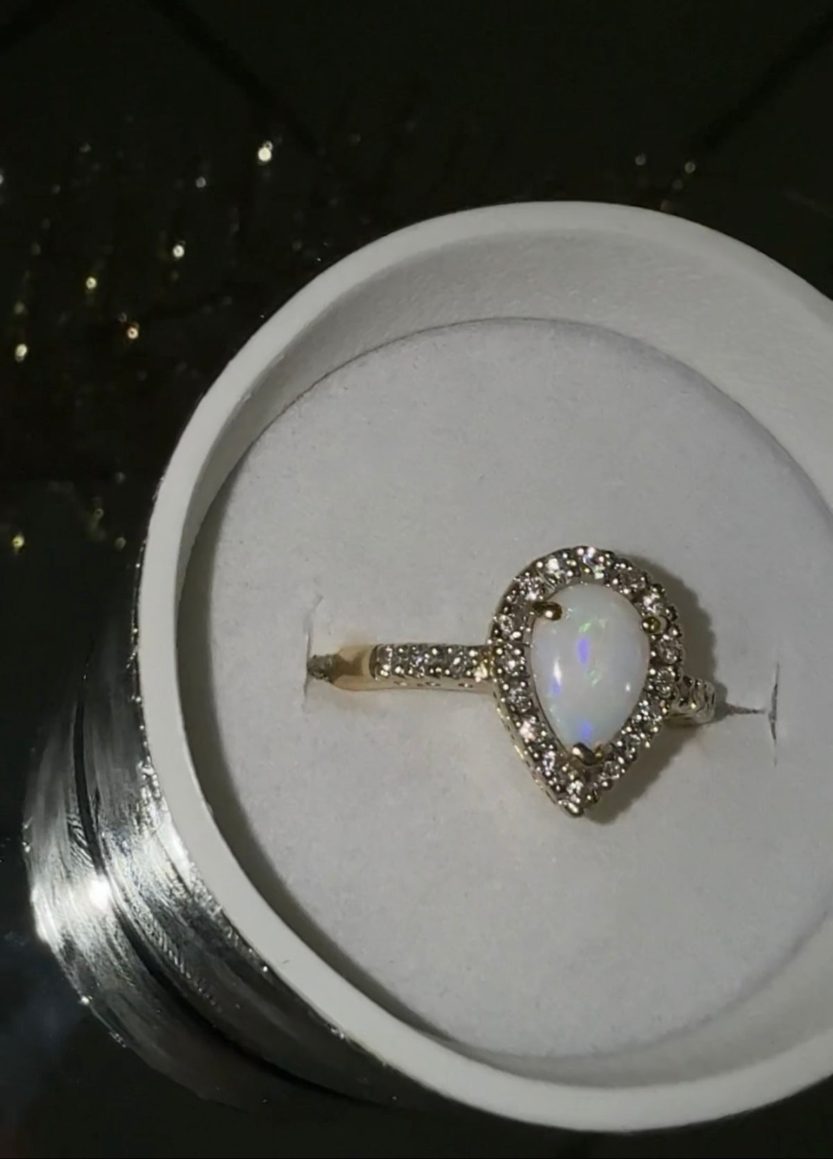 Opal Teardrop Halo Ring