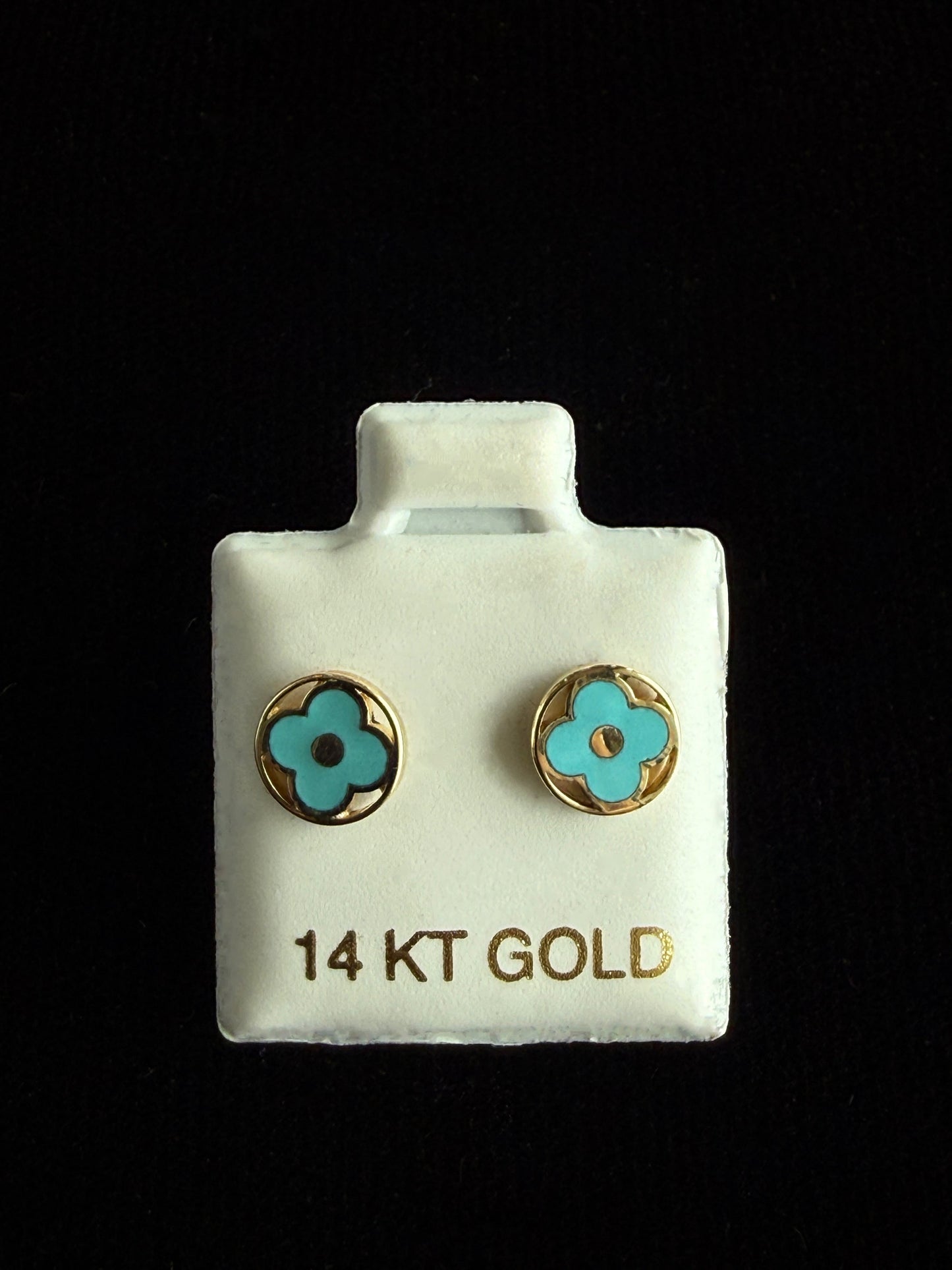 Turquoise Enamel Clover Earrings