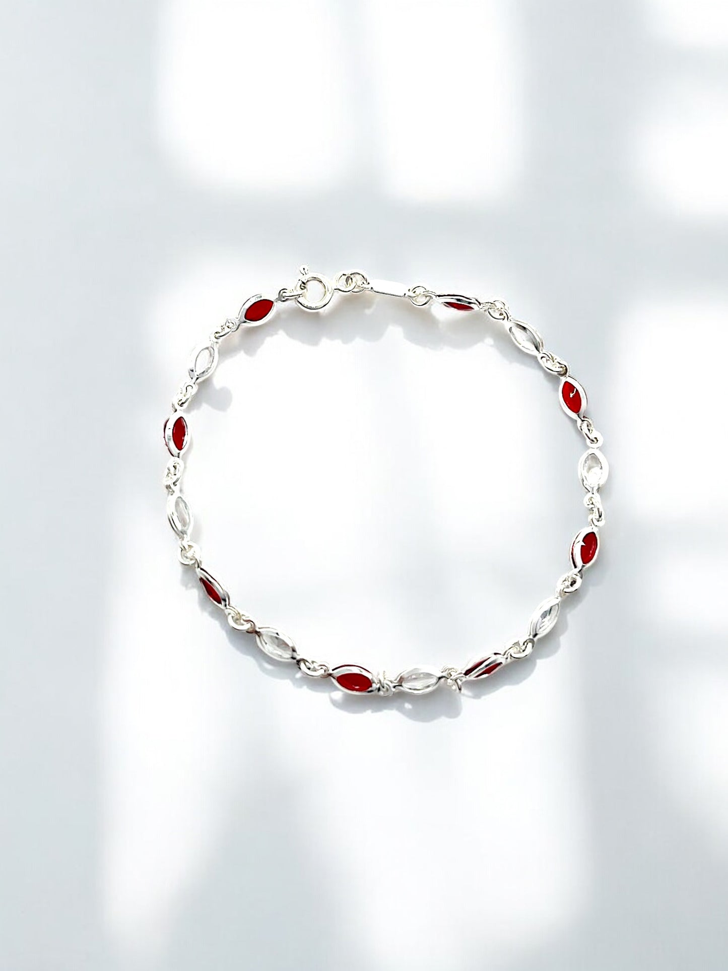 Silver Red Stones Bracelet A139