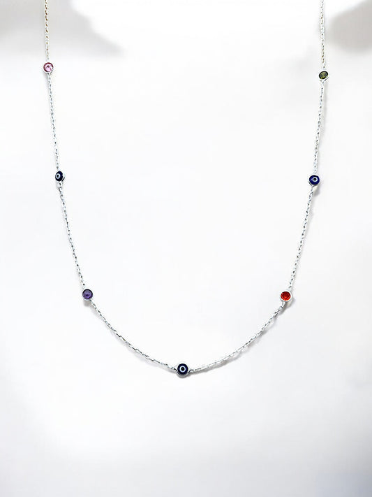 Silver Eye and Multi-Colored Stones Necklace A172