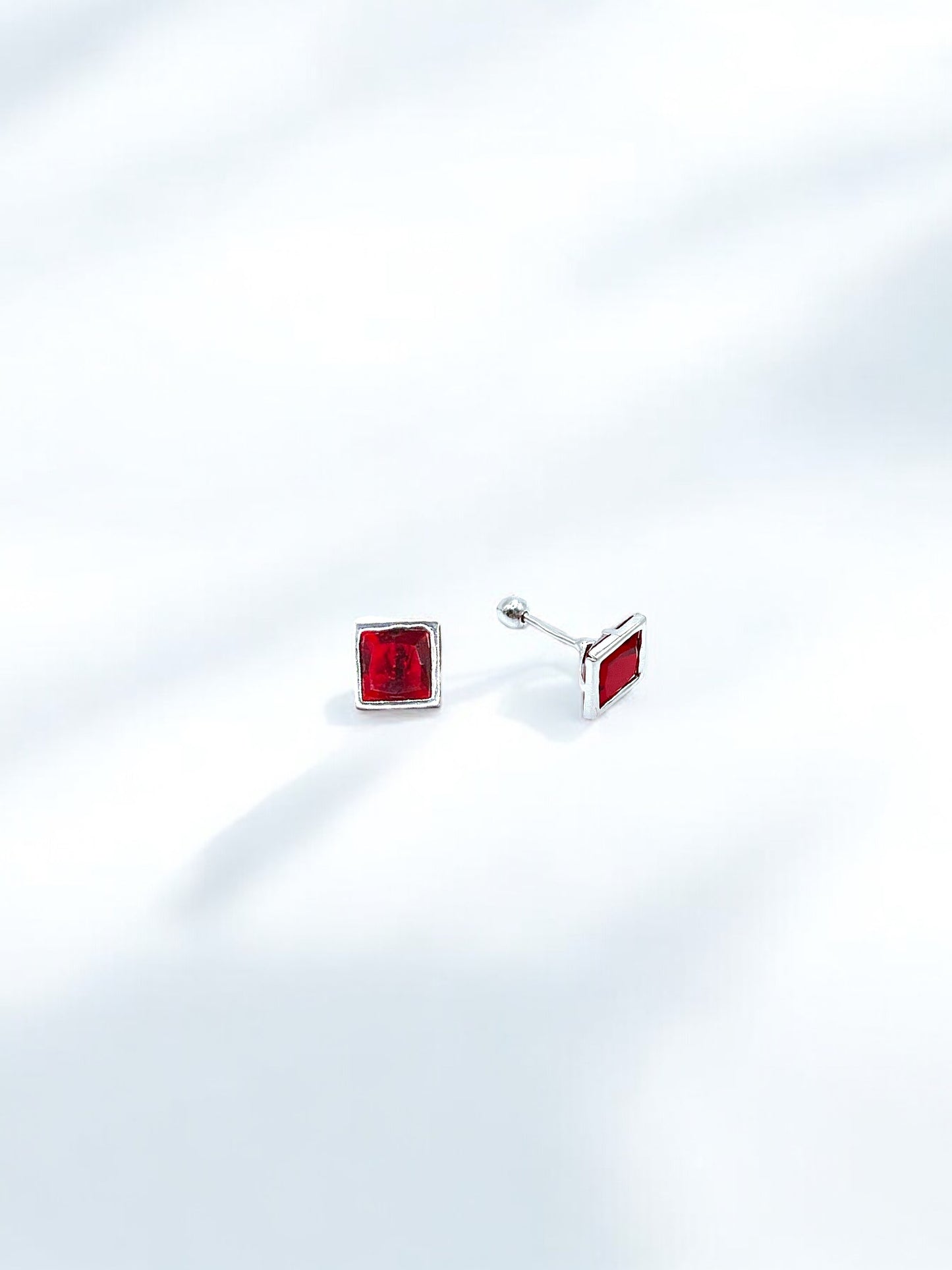 Red Silver Square Earrings A2