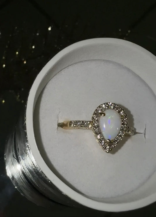 Opal Teardrop Halo Ring