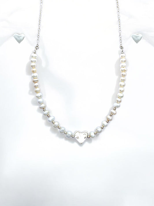 Silver Heart Pearl Set A176