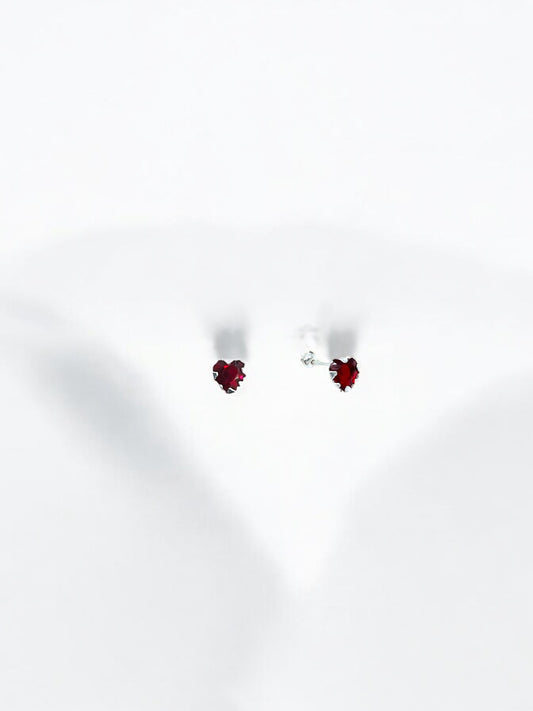 Silver Red Heart Earrings A24