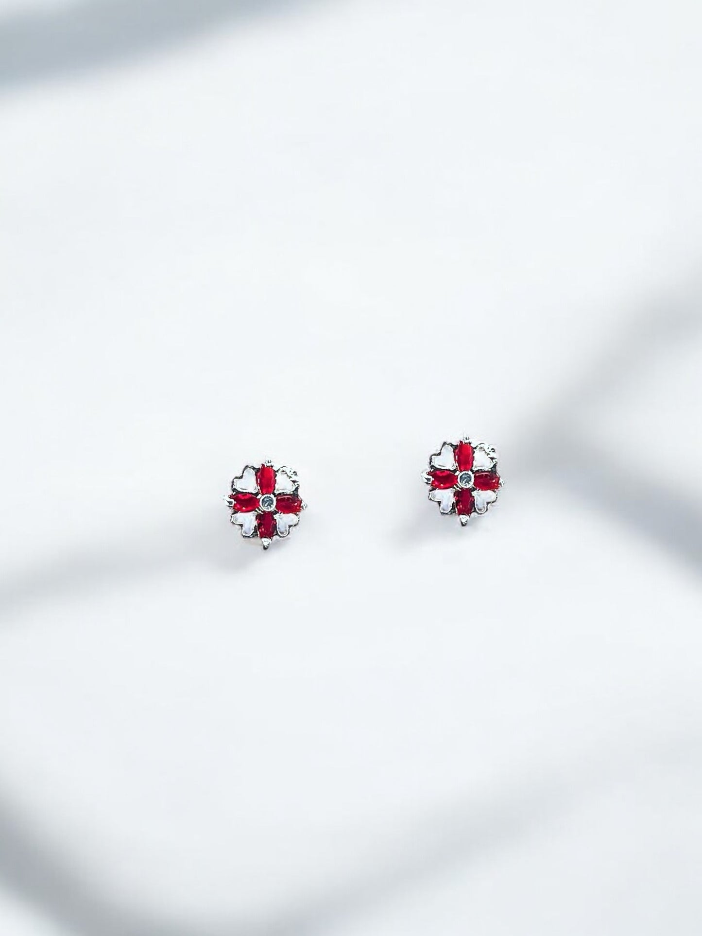 Silver Red Flower Earrings A13