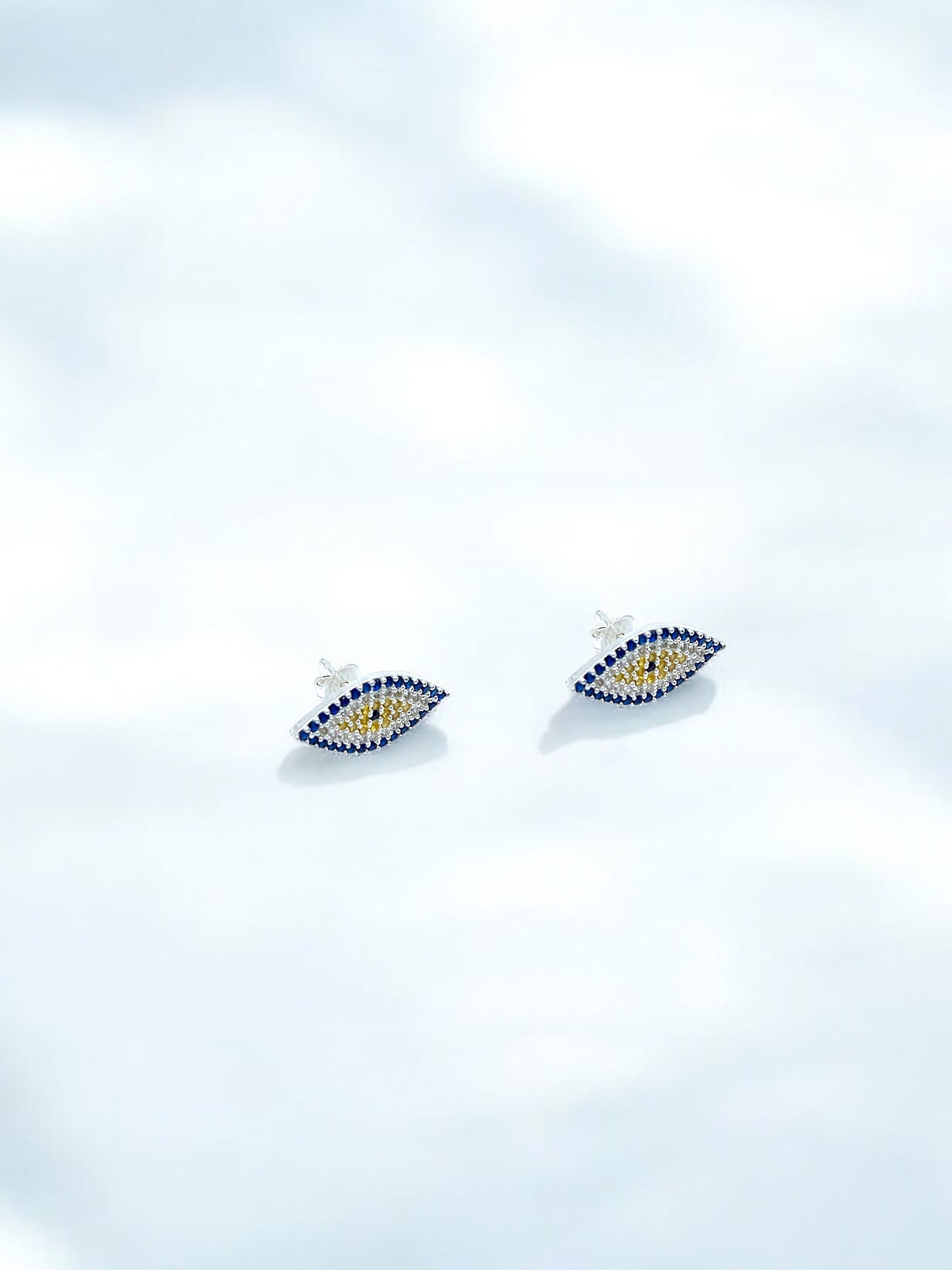 Silver Blue and Yellow Eye Earrings A20