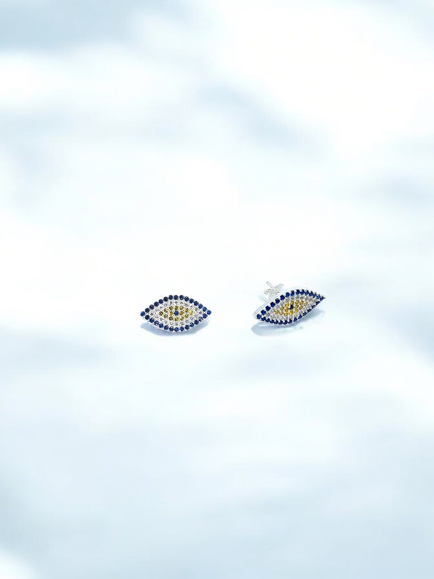 Silver Blue and Yellow Eye Earrings A20