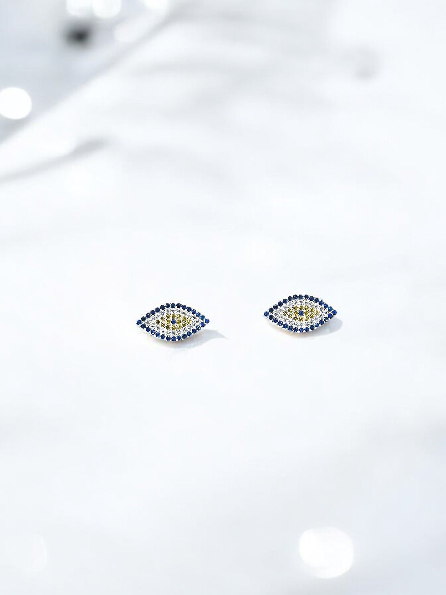 Silver Blue and Yellow Eye Earrings A20