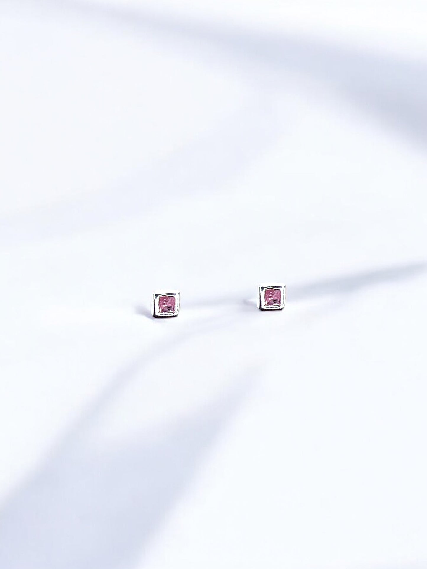 Silver Pink Square Earrings A27