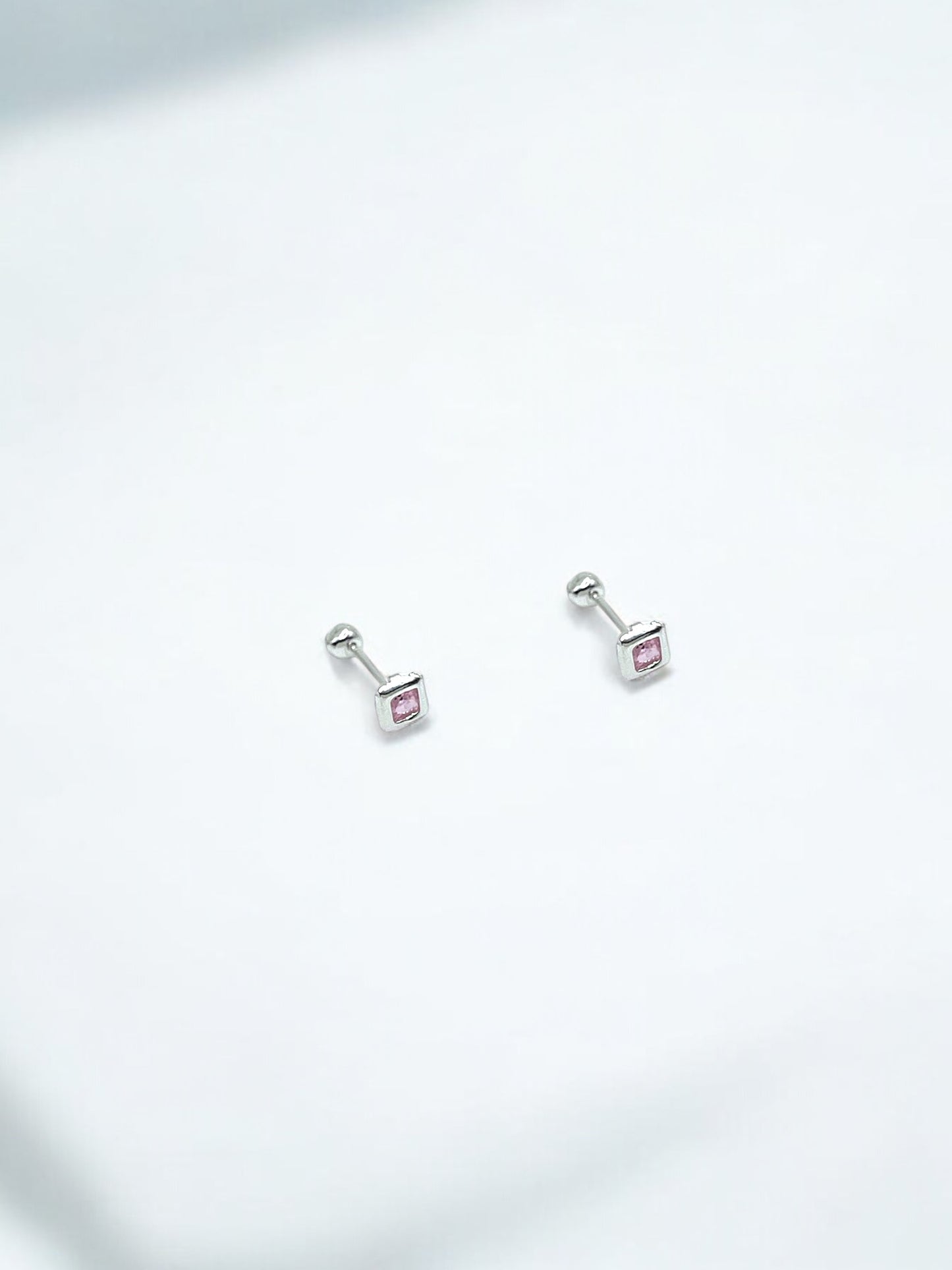 Silver Pink Square Earrings A27