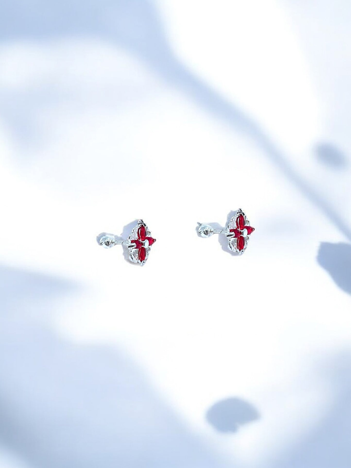 Silver Red Flower Earrings A13