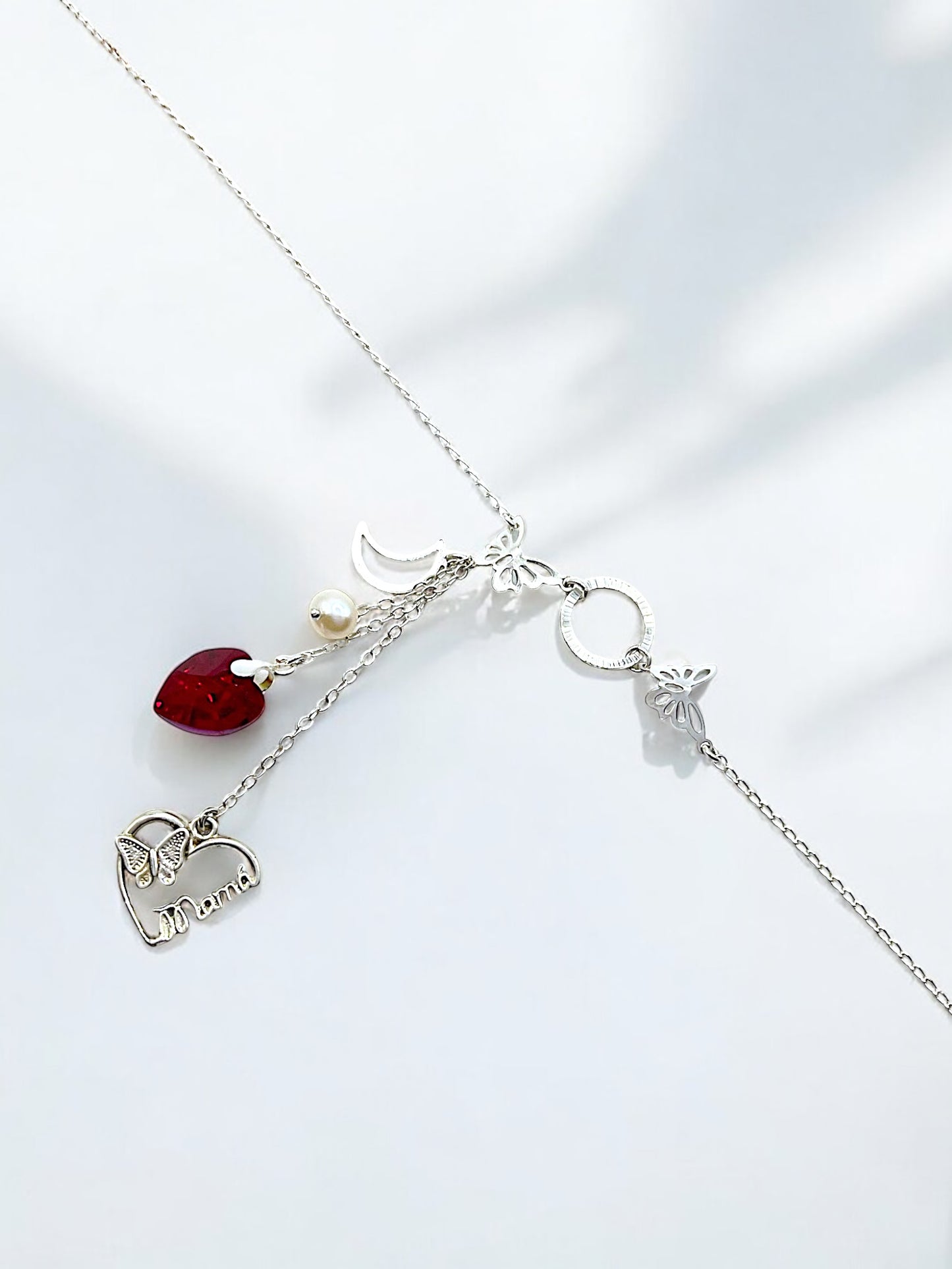 Silver Red Heart "Mama" Necklace A171