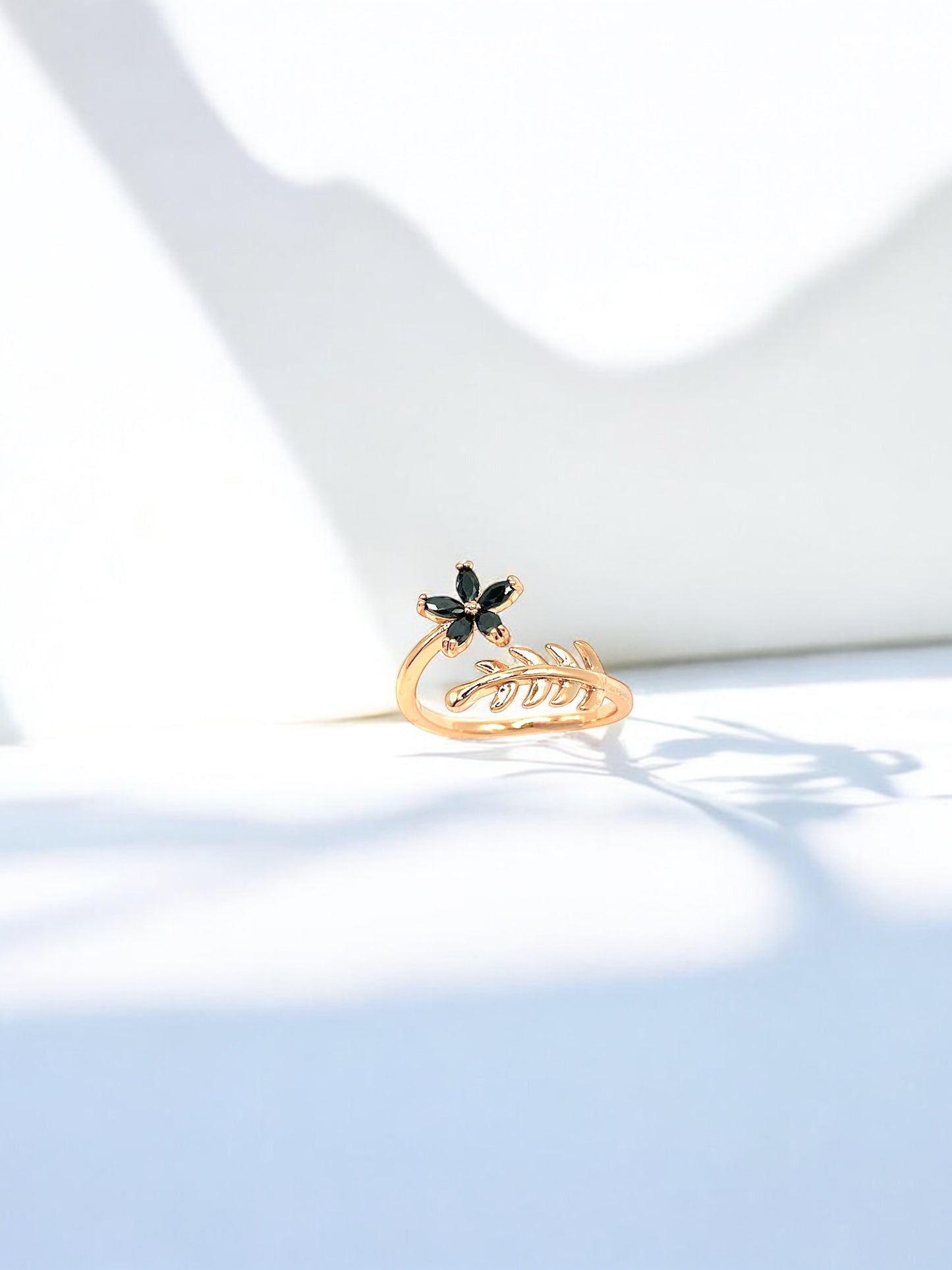 High Quality Black Flower Adjustable Ring A79