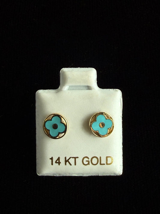 Turquoise Enamel Clover Earrings