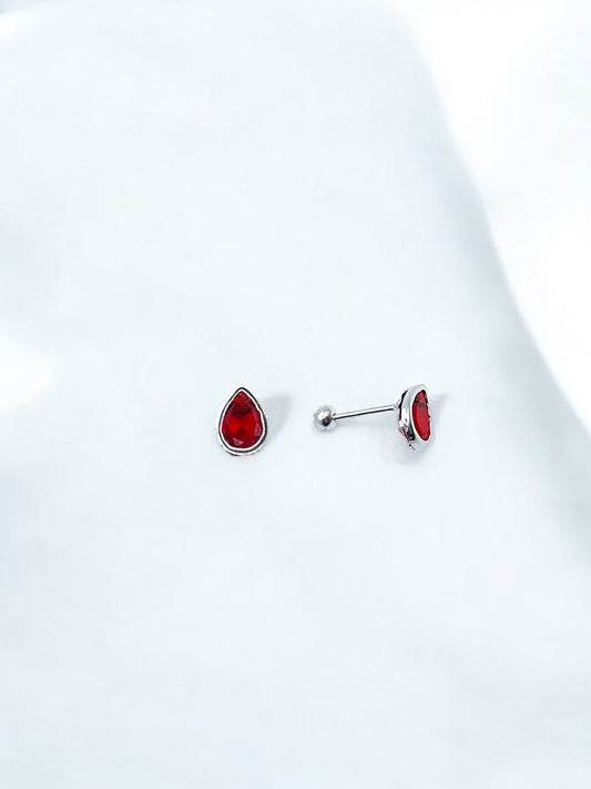 Silver Red Drop Earrings A16